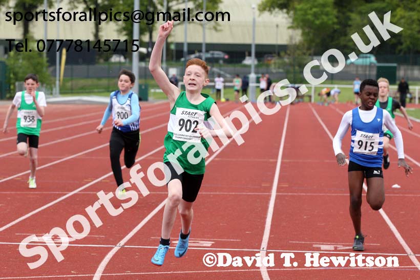 Boys under-13s 100 metres, 2019 North Eastern Track and Field Champs., Middlesbrough. Photo:  David T. Hewitson/Sports for All Pics